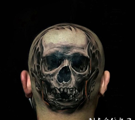 抛诸脑后,头部骷髅个性纹身