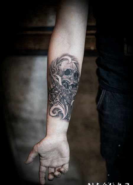 邪恶骷髅，手臂骷髅纹身图案