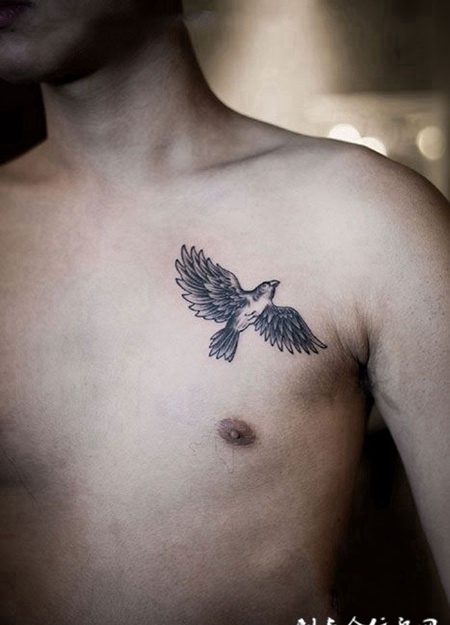 展翅高飞，胸部燕子纹身图案