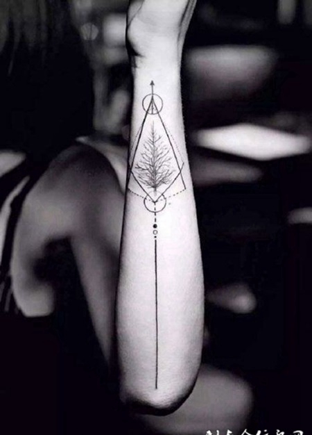 手臂个性几何线纹身图案