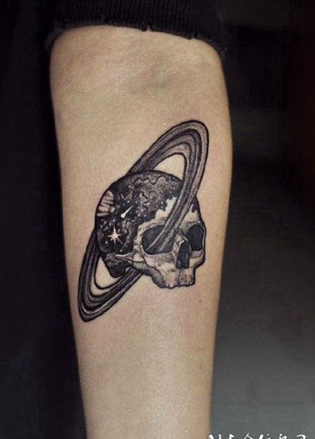 手臂骷髅行星纹身图案