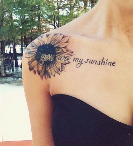 肩部性感向日葵英文纹身图案