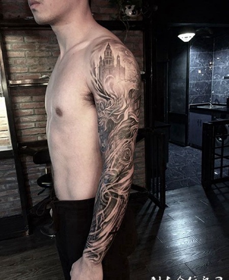 个性拼接花臂纹身图案