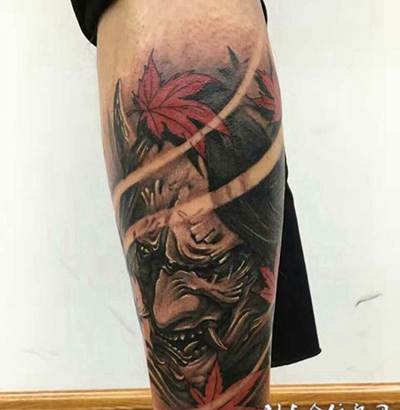 悲秋之殇，小腿霸气般若纹身图案
