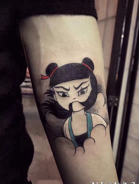 英雄出少年，手臂哪吒卡通纹身