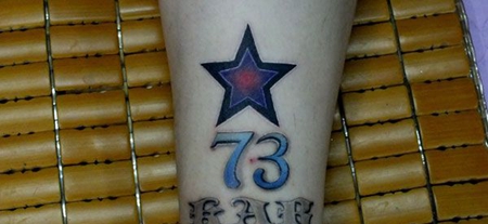 小腿彩色五角星数字纹身图案