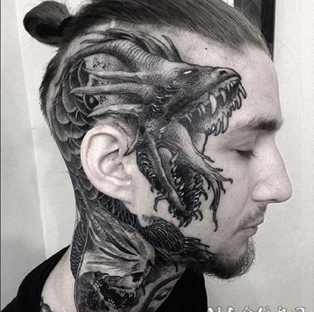 魔龙咆哮,头部个性欧美龙纹身图案