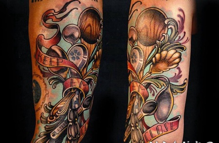 old school丰富多彩的各种勺子手臂纹身图案