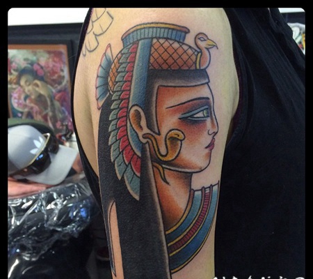 old schoo埃及传统彩色女子肖像手臂纹身图案