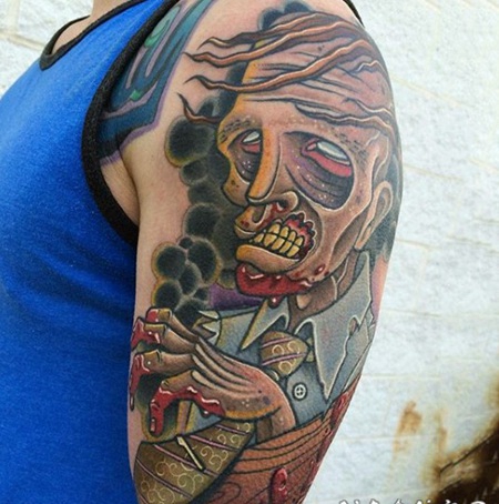 手臂可怕的卡通彩色僵尸纹身图案