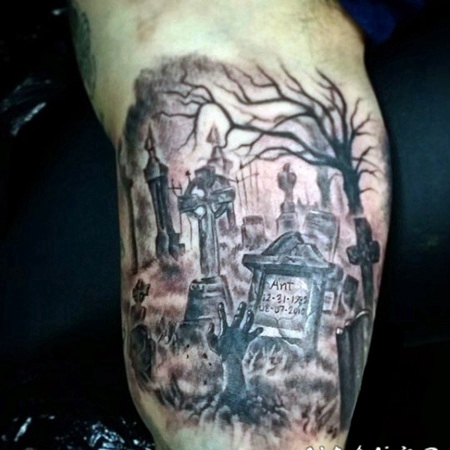 黑暗可怕的旧墓地手臂纹身图案