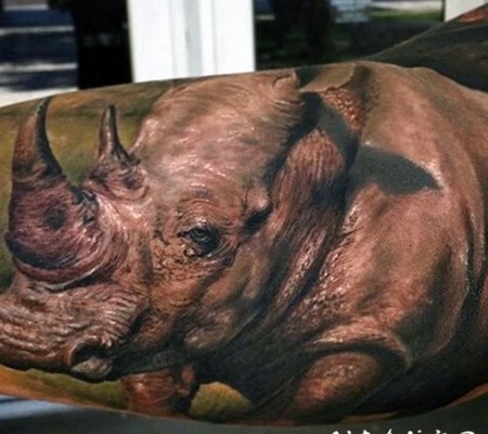壮观的丰富多彩逼真犀牛手臂纹身图案