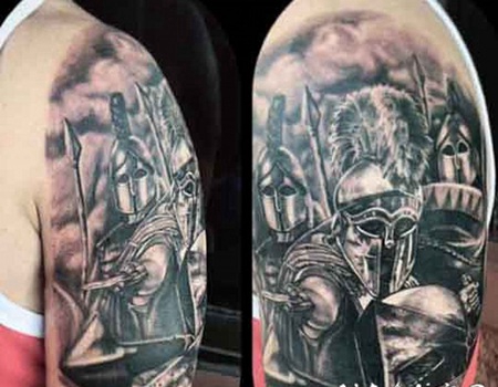 惊人的黑白各种古代战士手臂纹身图案