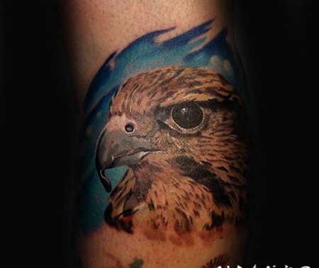 优雅的彩色写实鹰头手臂纹身图案