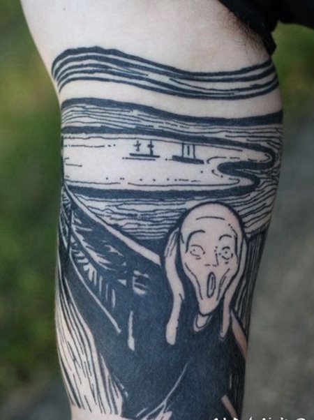 手臂尖叫的人黑白纹身图案