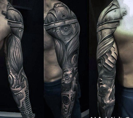 手臂非常壮观的生物力学机械臂纹身图案