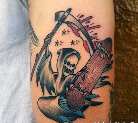 old school死神选手和滑板手臂纹身图案