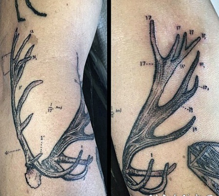 科学风格黑色鹿角和数字手臂纹身图案