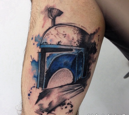 有趣的水彩风格建筑彩色手臂纹身图案