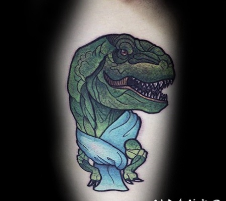 搞笑的插画风格恐龙手臂纹身图案