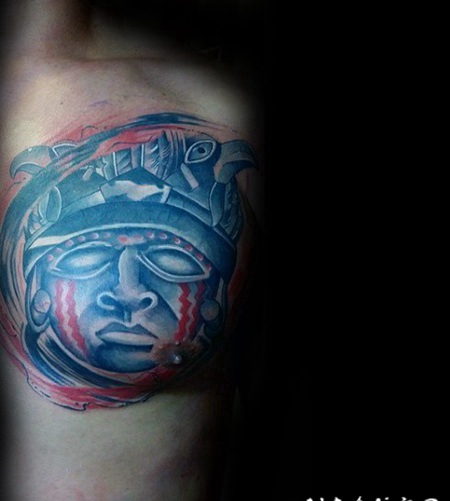 new school彩色的石像雕塑手臂纹身图案