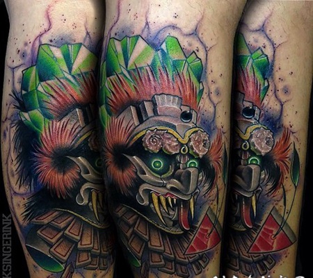 new school彩色的恶魔怪物手臂纹身图案