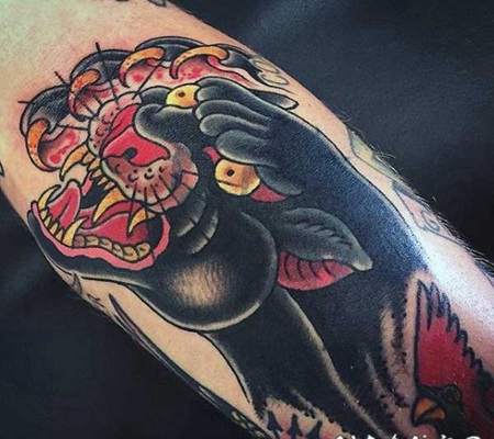 old school邪恶的黑豹手臂纹身图案