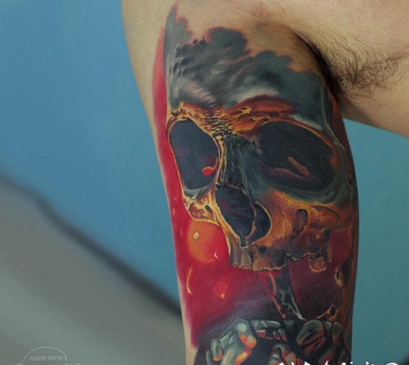 new school惊艳的骷髅彩绘手臂纹身图案
