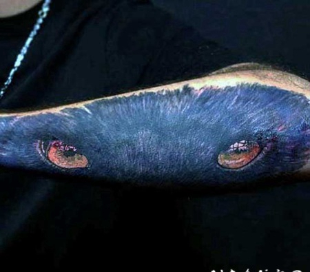 new school黑色的豹子眼睛手臂纹身图案