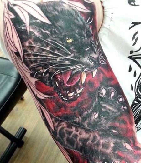 new school黑豹彩绘手臂纹身图案