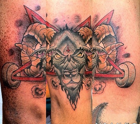 new school恶魔山羊头和星星手臂纹身图案
