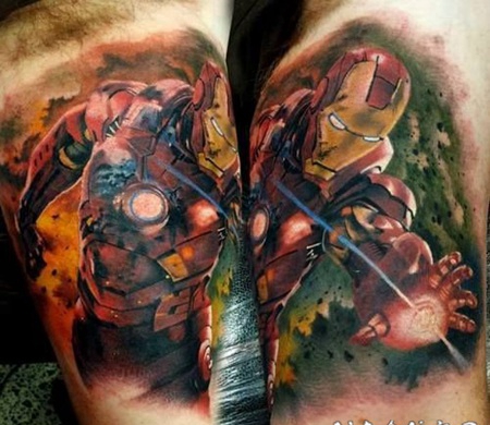 手臂色彩鲜艳的钢铁侠纹身图案
