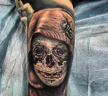 new school恶魔骷髅手臂纹身图案