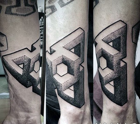 黑色点刺的几何装饰手臂纹身图案