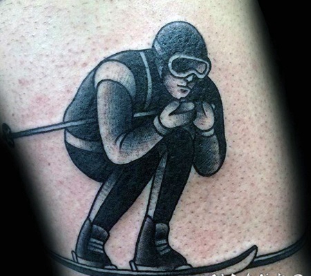 雕刻风格黑色的滑雪男子手臂纹身图案