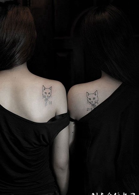 好闺蜜肩膀猫咪纹身图案