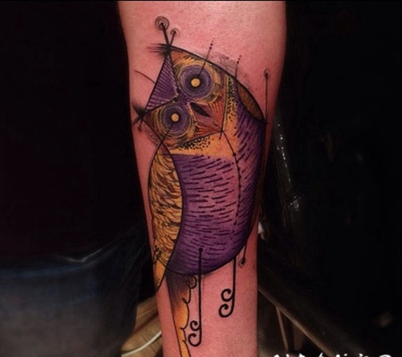 很酷的彩色幻想猫头鹰手臂纹身图案