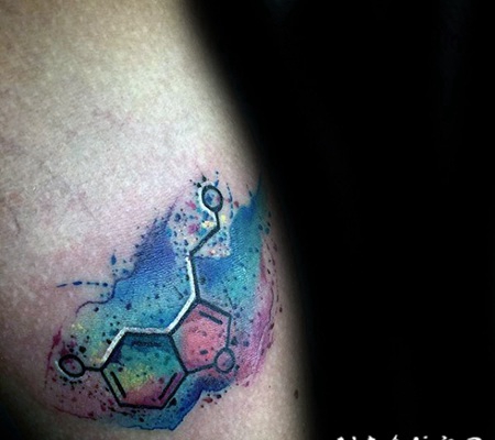 水彩风格彩色化学符号手臂纹身图案