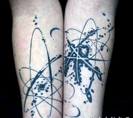 物理风格黑色泼墨原子手臂纹身图案
