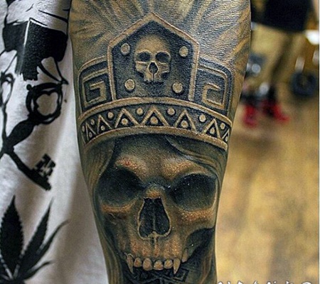 手臂彩绘部落酋长骷髅纹身图案
