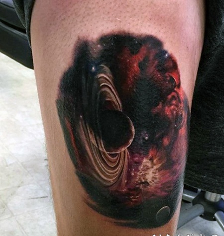 大腿彩绘深空行星纹身图案