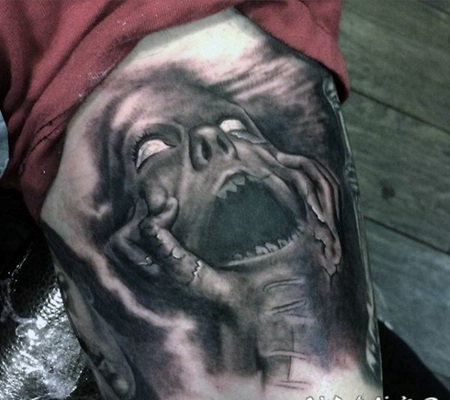 惊人的恐怖尖叫怪物个性纹身图案