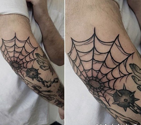 old school手臂黑色蜘蛛网纹身图案