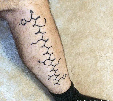 黑色惊人的化学公式小腿纹身图案