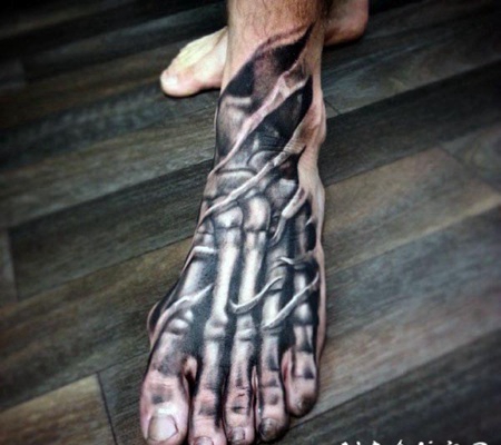 脚背灰色令人惊叹的人类骨骼纹身图案