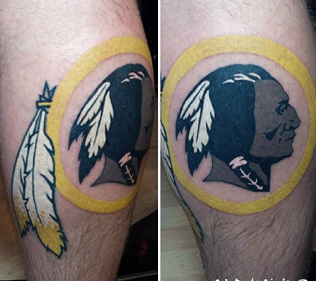 小腿彩色的印度男子肖像纹身图案