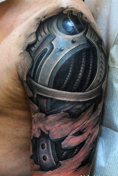 大臂3D未来外星人盔甲纹身图案