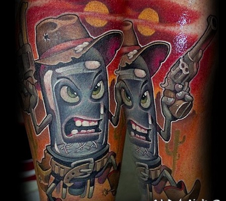 很棒的卡通外国人牛仔纹身图案