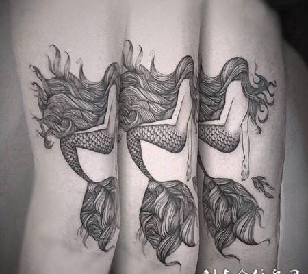 孤独的滋味，手臂寂寞人鱼纹身图案