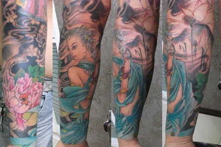 手臂仙女荷花纹身图案